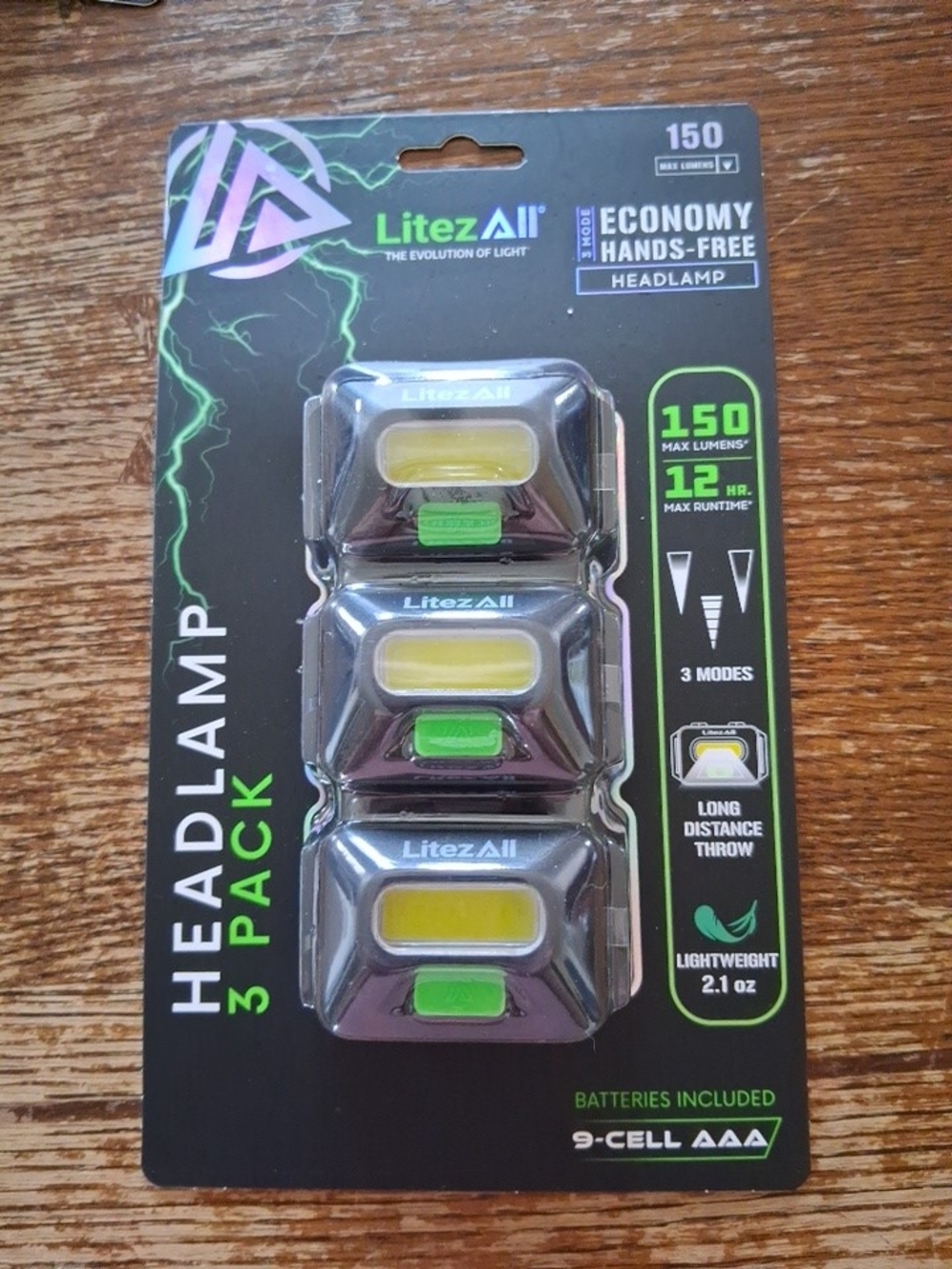 Green and Silver 3-Pack Economy Hands-Free Headlamp